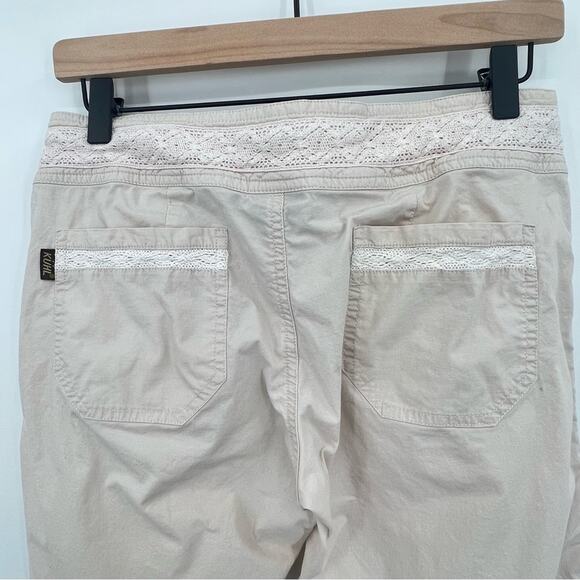 Kuhl pants women's 6 tan organic cotton blend crochet lace trim cropped Y2K - Picture 5 of 9